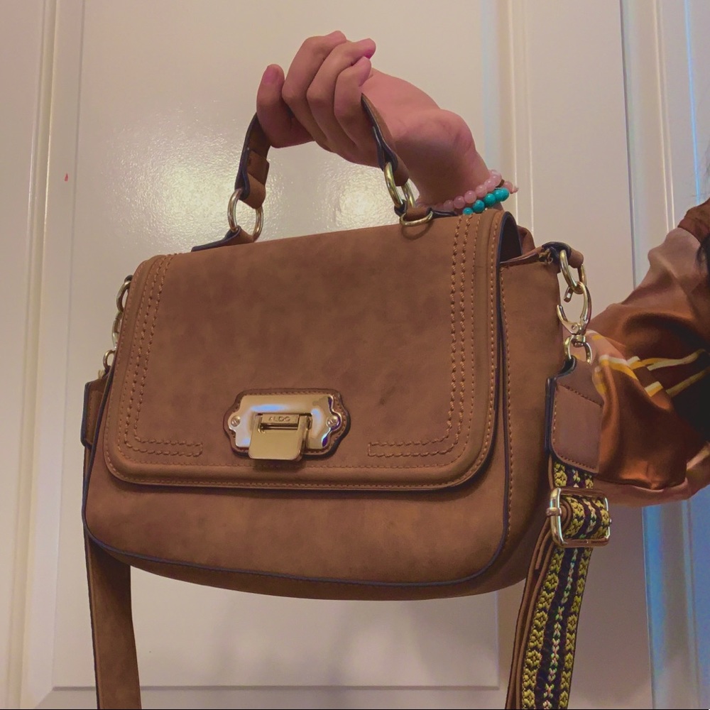 Aldo Warm Tan Cross Body Aztec Strap Bag